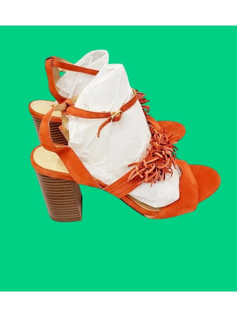 C WONDER "Gabrielle" Women's Orange Suede Fringe High Heel Sandal Sz 7 New- READ - Picture 3 of 10